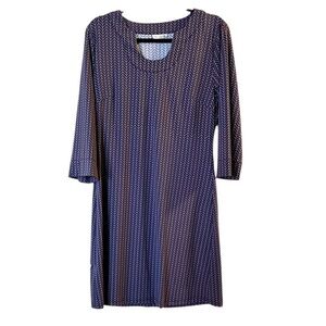 ELLIE KAI U-Neck Stretch Nylon Long Sleeve Purple & Tan Chevron Print Dress, XL